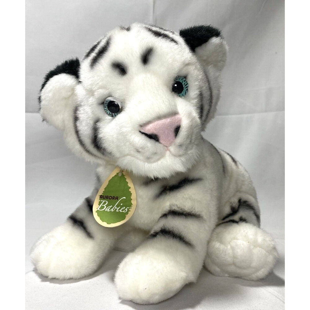 Aurora Babies Realistic White Siberian Tiger Cub Plush Stuffed Blue Eye Cat